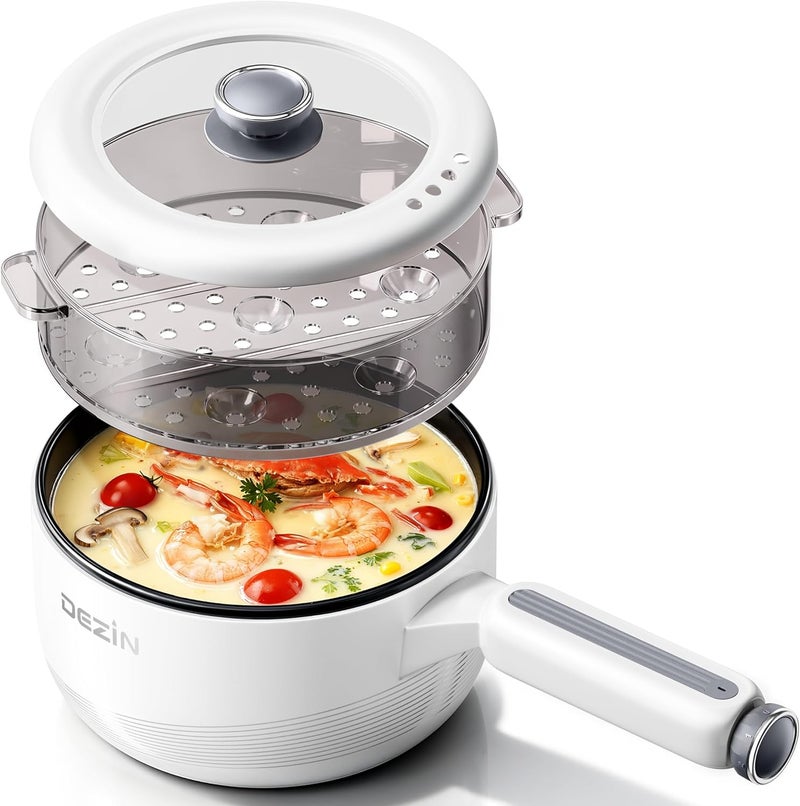 DEZIN Electric pot with Steamer, 2L Non-Stick Sauté Pan, 5-in-1 Multifunctional Hot Pot Electric for Steak, Fried Rice, Oatmeal, Soup, Dual Power Control, Portable Pot for Dorm, Office & Small Kitchen - Image 1